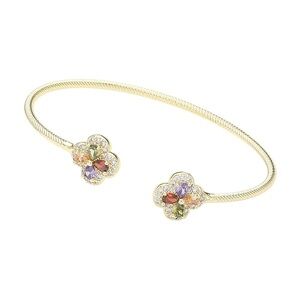 Colorful Quatrefoil Gold Cuff Bracelet 
Amethyst, Red Garnet, Citrine & Peridot